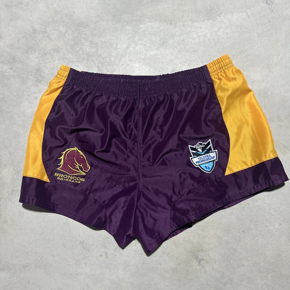 VTG 2004 ISC MEN'S RUGBY LEAGUE BRISBANE BRONCOS SHARKS SHORTS PANTALONES SZ L
